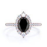 Huge 1.50 Carat Oval Lab Made Lab Black Diamond and Clustered Engagement Ring in White Gold