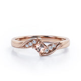 Twisted 7 Stone Ring - 0.55 carat Princess Morganite and Moissanite Elegant Engagement Ring in Rose Gold