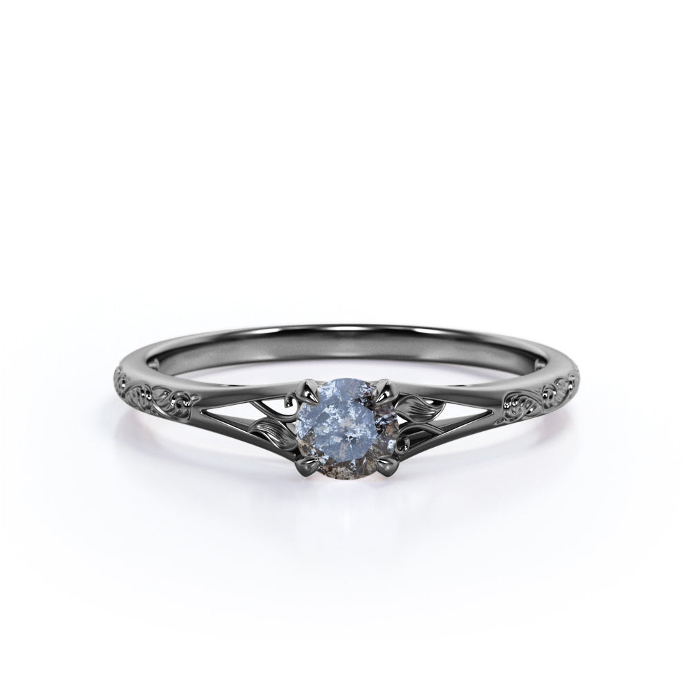 Solitaire 0.50 Ct Round Salt and Pepper Diamond Engagement Ring