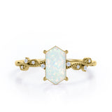 Milgrain 0.5 Ct Hexagon Cut Lab Created Opal Engagement Ring