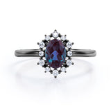 Hexagon Halo 1.20 Carat Oval Cut Lab Created Alexandrite And Diamond Bezel Set Four Prong Engagement Ring In White Gold