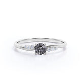 Bypass Prong Setting 0.65 Carat Round Cut Natural Dendritic Black Rutilated Quartz and Diamond 7 Stone Promise Ring - Engagement Ring