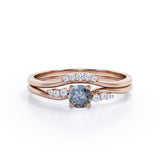 Curved 0.75 Ct Round Cut Salt and Pepper Diamond Bridal Set