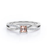 Twisted and Split Pinched Shank 0.65 carat Princess Morganite and Moissanites Elegant Engagement Ring in Rose Gold