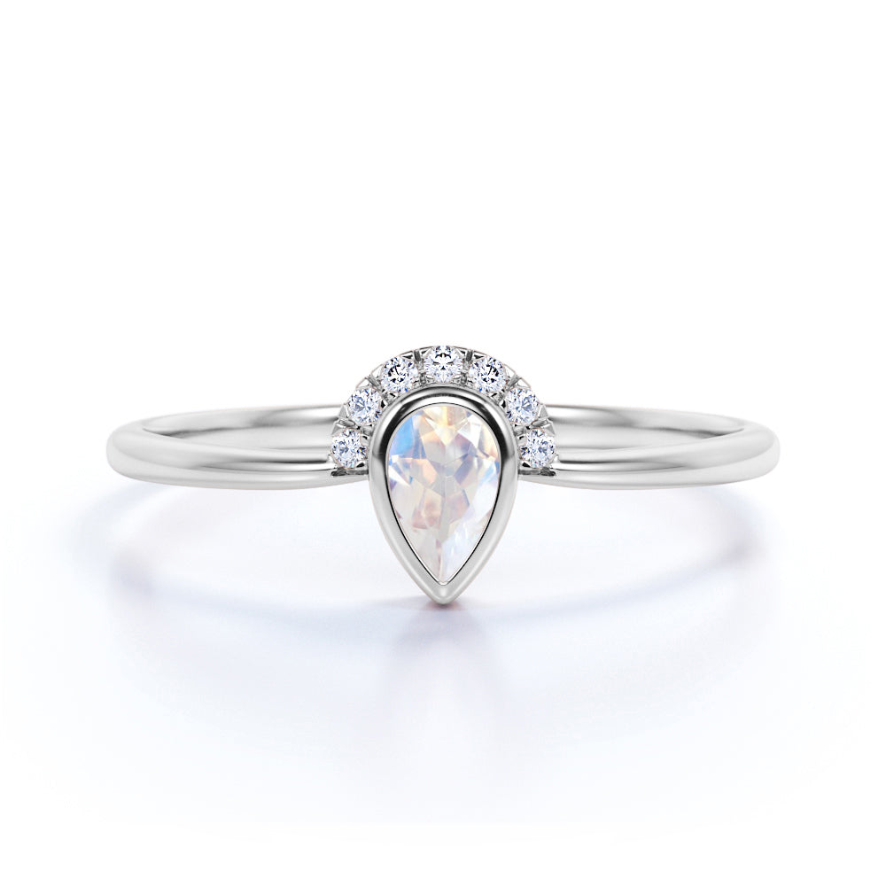 Crown 1 Carat Almond Shape Blue Fire Moonstone and Diamond Tiara Engagement Ring in Rose Gold