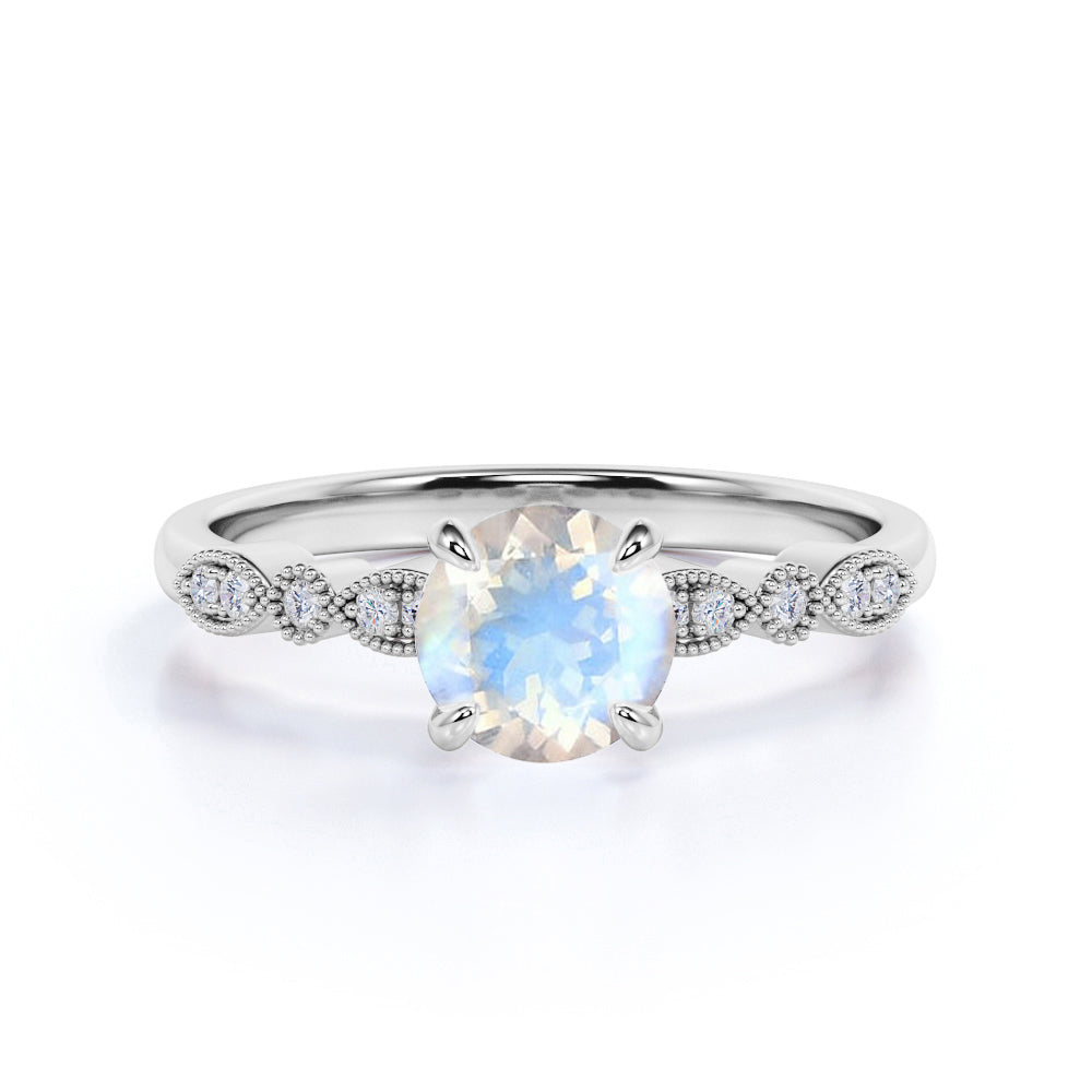 1.10 Carat Round Shape Moonstone Wedding Ring in Rose Gold - Vintage Moonstone Ring