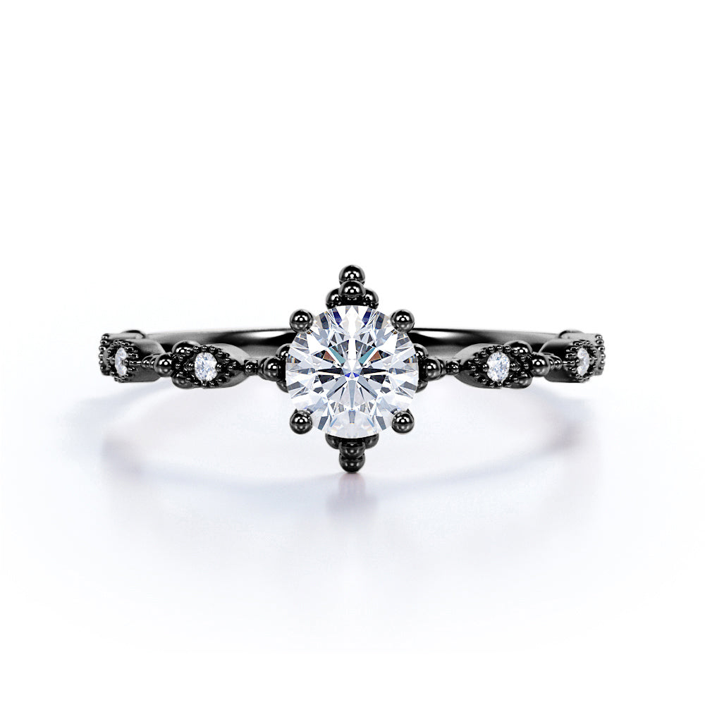 Vintage 1 Carat Round Moissanite Engagement Ring