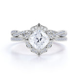 1.5 Carat Cushion Cut Moissanite and Diamond Wedding Ring Set in 10k Rose Gold Celebrity Ring