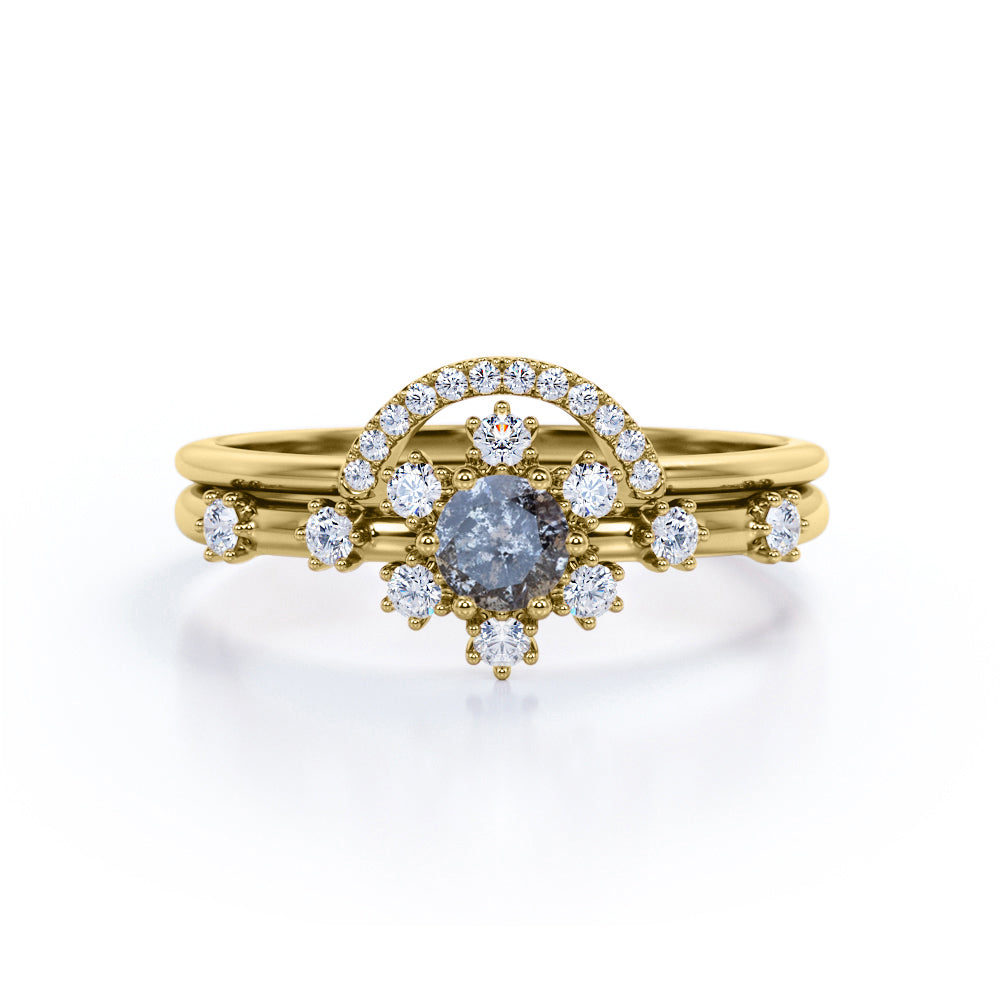 Snowflake 0.95 Ct Round Salt and Pepper Diamond Bridal Set