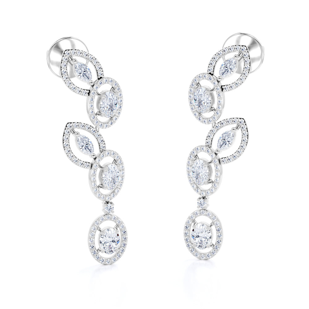 Floral 1.35 Carat Round Cut White Sapphire And Diamond Pave Set Drop Earrings In Rose Gold