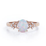 1.1 Ct Oval Cut Lab Created Opal Leaf Engagement Ring