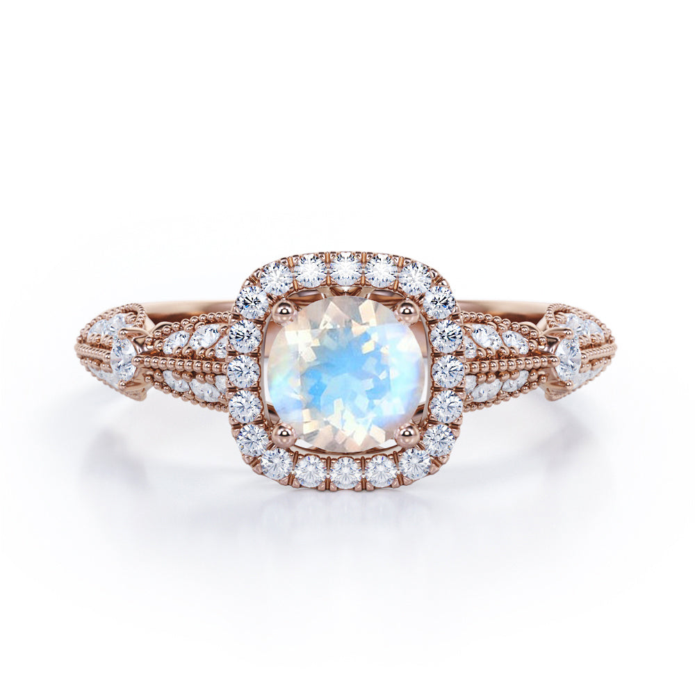 Antique 1.35 ct Round Moonstone Engagement Ring