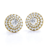 Claw Set 1.20 Carat Round Certified Moissanite and Diamond Double Halo Pave Studs - Wedding Earrings in Rose Gold