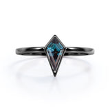 Solitaire 0.85 Carat Kite Shaped Lab Created Alexandrite Bezel Set Engagement Ring  In White Gold