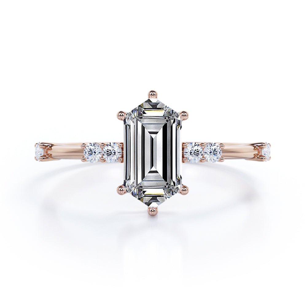 0.8 carat Hexagon Moissanite and Diamond Seven Stone Engagement Ring in Black Gold