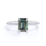 1.25 Ct Emerald Cut Lab Alexandrite Pave Engagement Ring