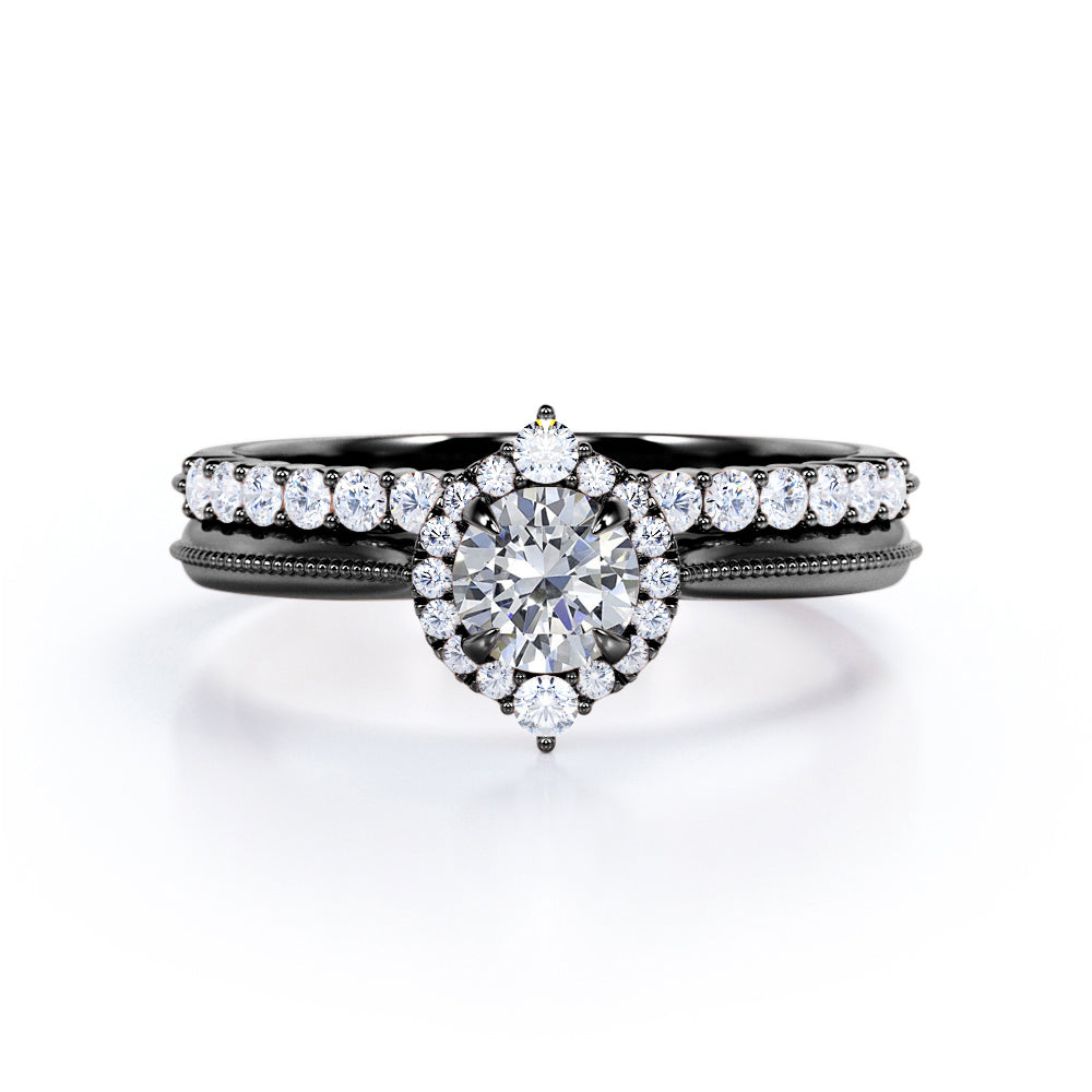 1.25 Carat Round Cut Moissanite And Diamond Filigree Bridal Set In White Gold