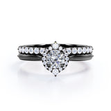 1.25 Carat Round Cut Moissanite And Diamond Filigree Bridal Set In White Gold