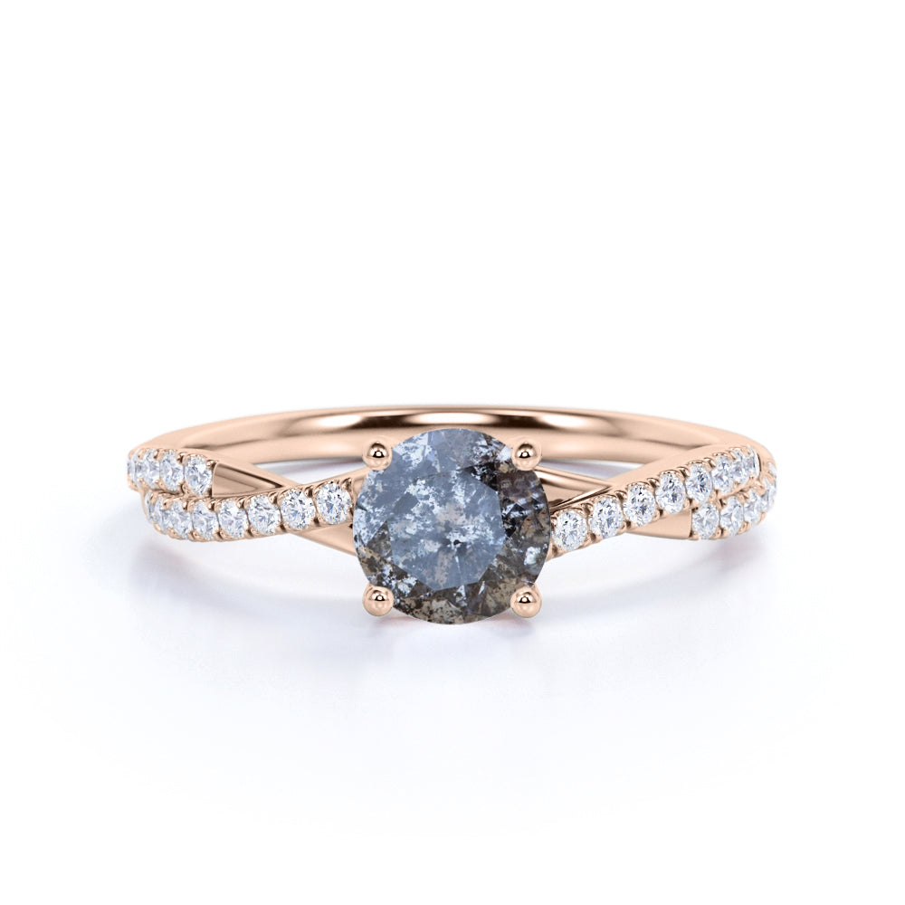 0.75 Ct Round Salt and Pepper Diamond Solitaire Engagement Ring