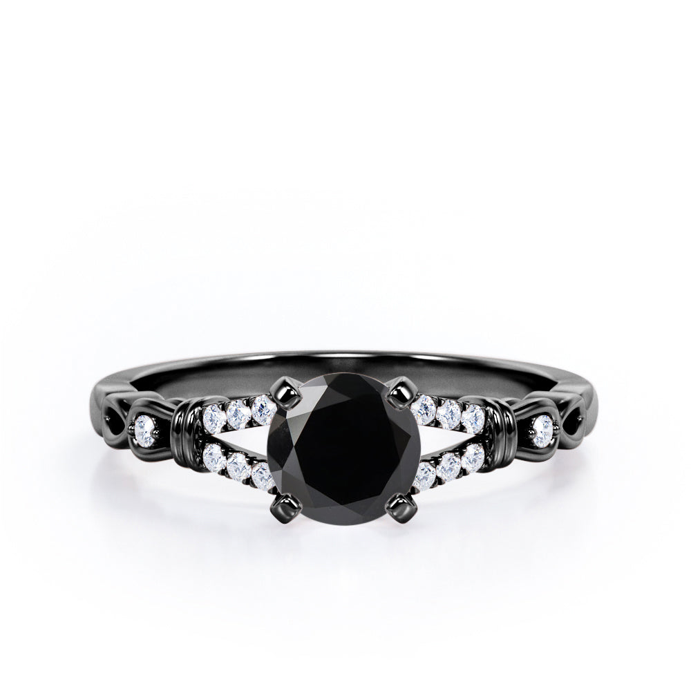 Split Shank 0.6 carat Round Black Diamond Engagement Ring in Rose Gold