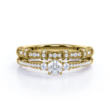 Fashionable 1.25 carat Round Moissanite and Diamond Bridal Ring Set in White Gold - Proposal Ring