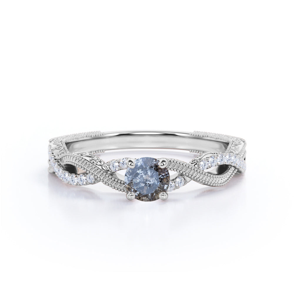 Vintage 0.75 Ct Round Salt and Pepper Diamond Engagement Ring