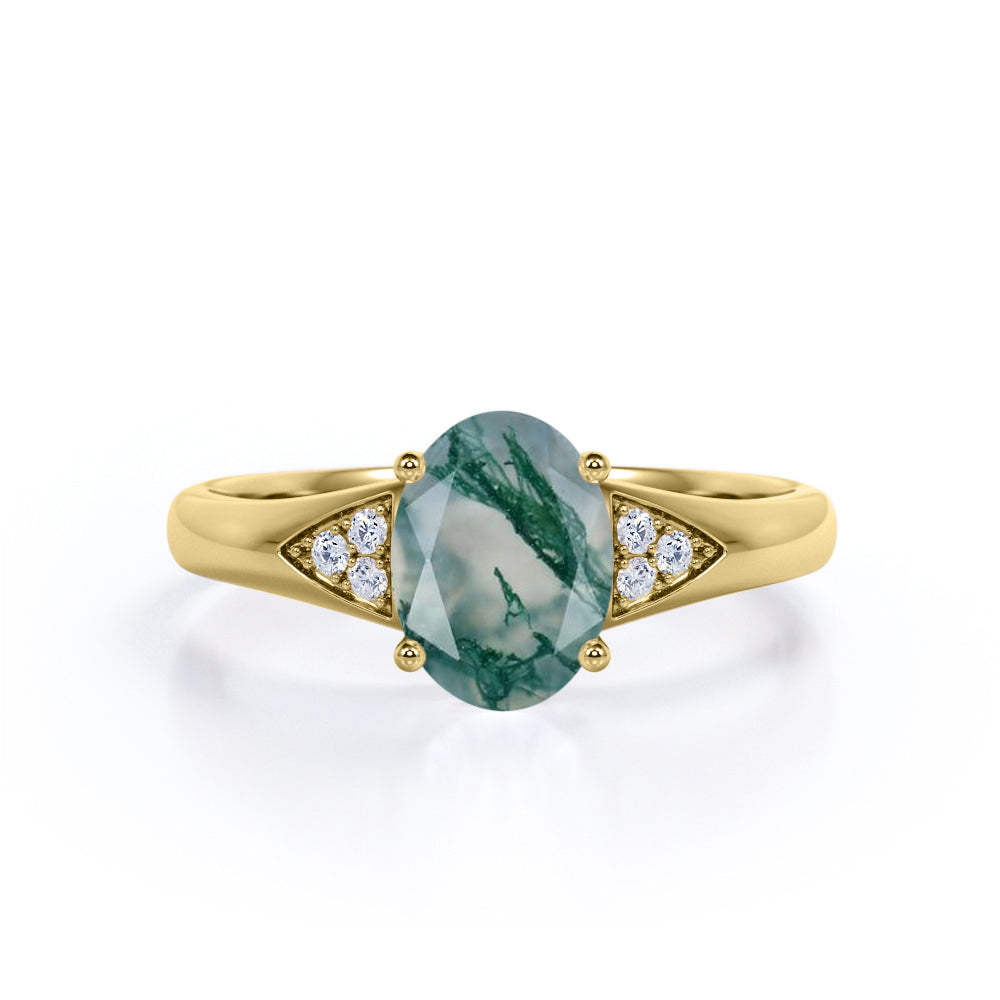 0.55 carat Oval Moss Agate and Moissanite Engagement Ring For Her