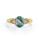 0.55 carat Oval Moss Agate and Moissanite Engagement Ring For Her