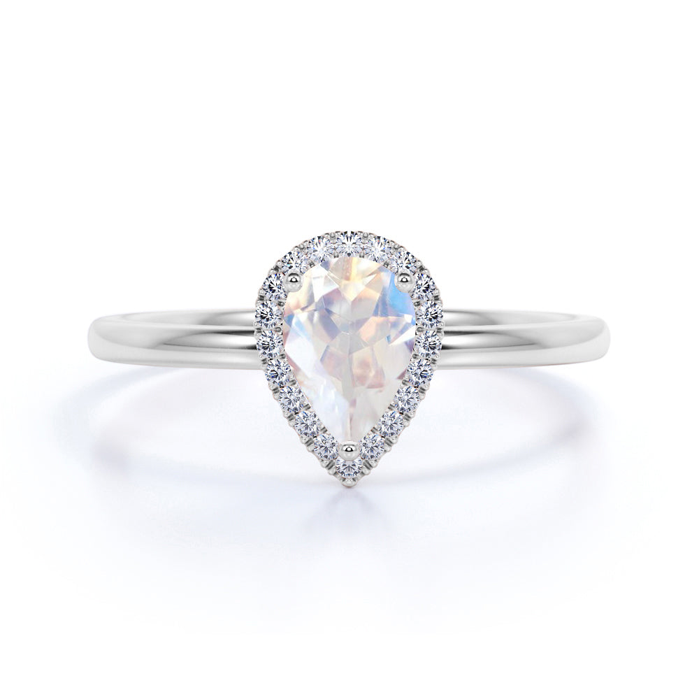 Elegant 1.25 Carat Pear Blue Moonstone and Diamond Pave Engagement Ring in Rose Gold