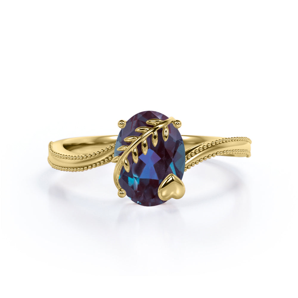 Nature Inspired 1 Carat Oval Cut Lab Created Alexandrite Solitaire  Engagement Ring In White Gold