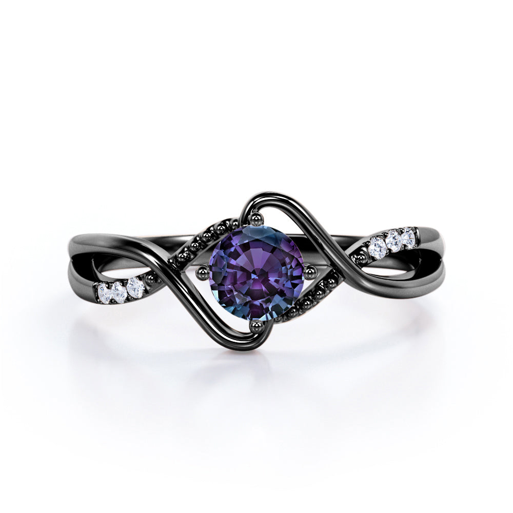Infinity Style 1.10 Carat Round Cut Lab Created Alexandrite And Diamond Twisted Shank Engagement Ring In White Gold