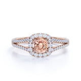 1.25 Carat Round cut Real Morganite and Moissanite Engagement Ring in 18k Gold Over Sterling Silver