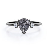 1.10 ct Pear Black Rutilated Quartz Three Stone Engagement Ring