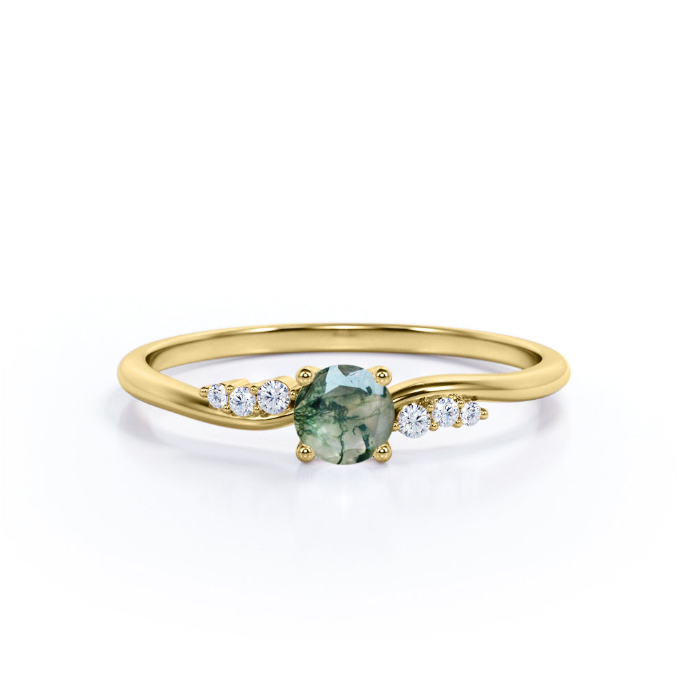 7 Stone 0.55 Carat Round Moss Agate Engagement Ring