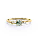 7 Stone 0.55 Carat Round Moss Agate Engagement Ring