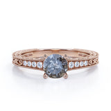 0.45 Ct Round Salt and Pepper Diamond Art Deco Engagement Ring