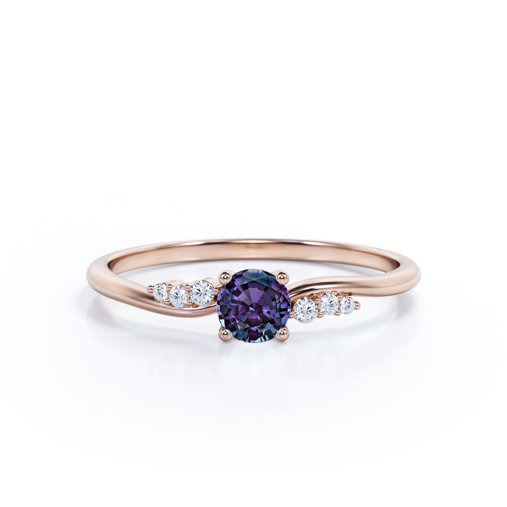 Asymmetric 1.15 Carat Round Cut Lab Created Alexandrite And Diamond Seven Stone Engagement Ring In White Gold