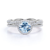 Halo 1.50 ct Round Aquamarine Infinity Bridal Wedding Ring Set