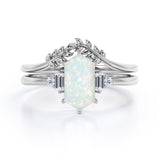 Floral 1.15 Ct Hexagon Cut Lab Created Opal Wedding Ring Set