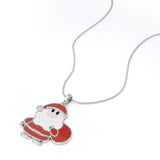 Christmas Santa Claus Diamond Enamel Pendant Necklace in 18K White Gold Plating over Silver