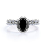 Vintage 1.50 ct Oval Lab Black Diamond Bridal Set