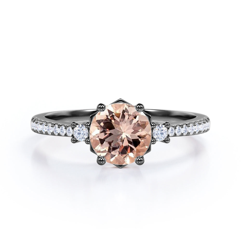 Beautiful 0.65 carat Round Morganite and Moissanite Classic Engagement Ring in Rose Gold For Her