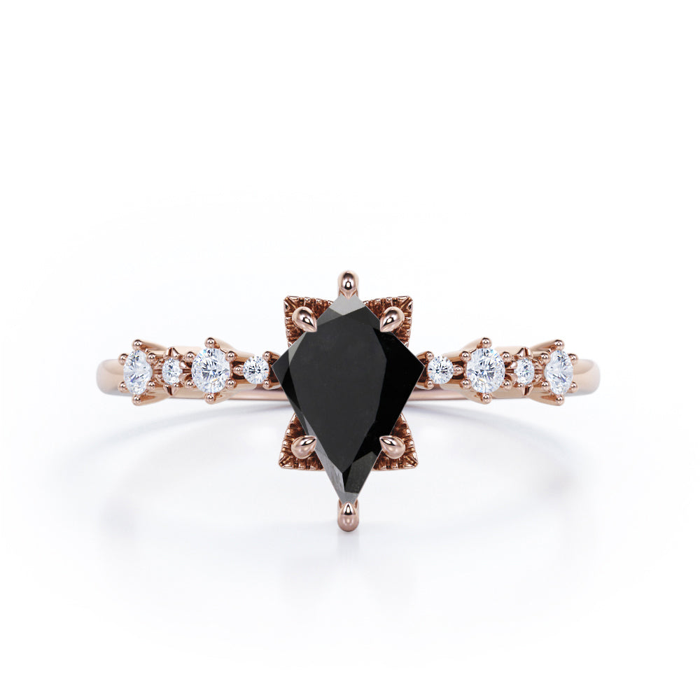 Fancy Star 0.6 carat Kite Black Diamond Engagement Ring in Black Gold