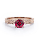 Antique Art Deco 1 Carat Round Cut Lab Ruby Four Prong Solitaire Engagement Ring In White Gold