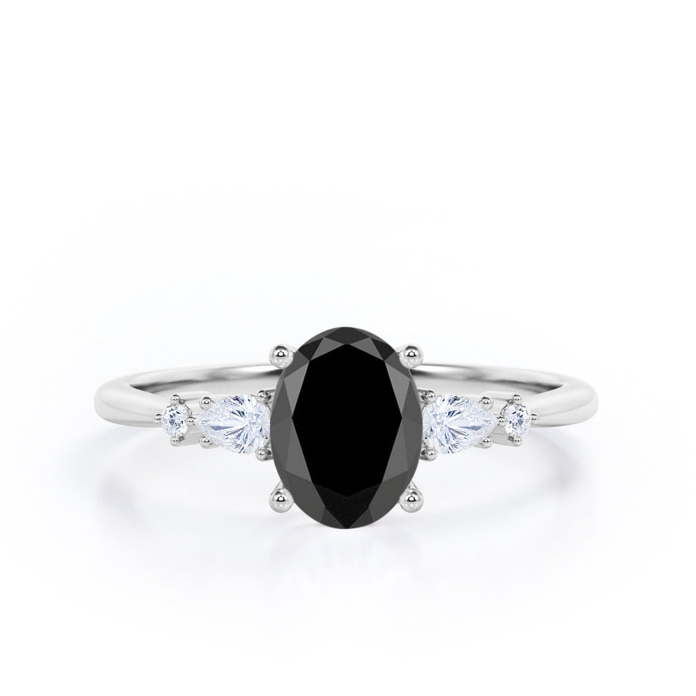 Classic Five Stone 0.6 carat Oval Black Diamond Engagement Ring in Rose Gold