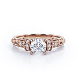 Classic Four Prong 0.45 Carat Round Cut Diamond Art Deco Engagement Ring In Rose Gold