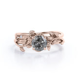 0.50 Ct Round Salt and Pepper Diamond Floral Bridal Set