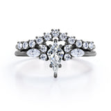Sparkle 0.7 carat Kite Moissanite and Diamond Classic Bridal Set in Black Gold