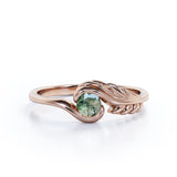 Solitaire Feather 0.33 carat Round Natural Moss Agate Engagement Ring in White Gold