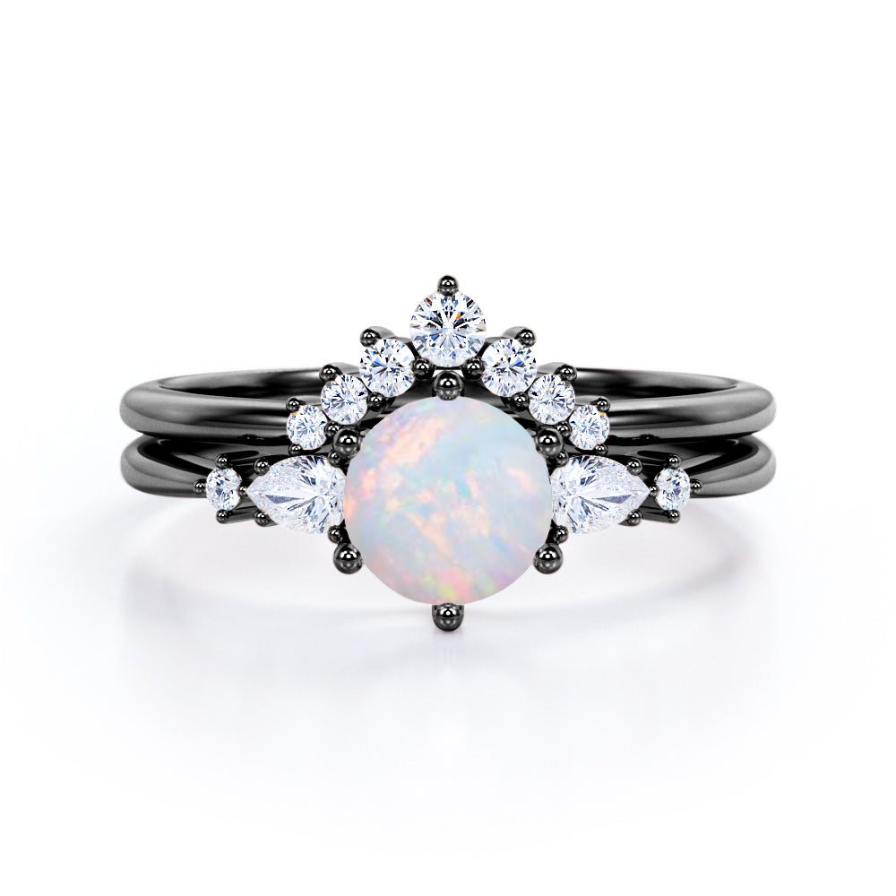 1.35 Ct Round Cut Lab Created Opal Five Stone Bridal Set
